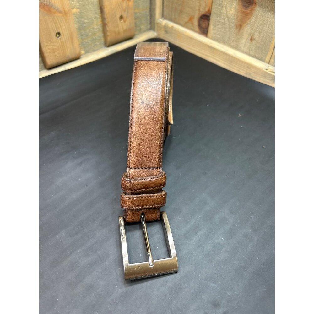 Allen Edmonds Brown Leather Belt With Silver Buckle 100/40 Made In USA Mens Clas